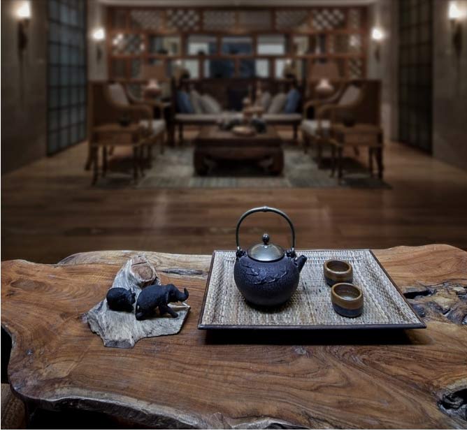 泰式美學(xué)風(fēng)格辦公室接待區品茶區裝修設計案例效果圖