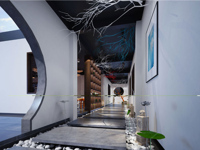 國學(xué)館展廳過(guò)道裝修設計案例效果圖