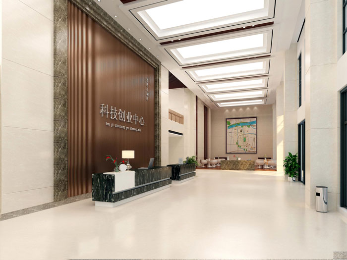企業(yè)孵化器辦公室前臺大廳裝修設計效果圖